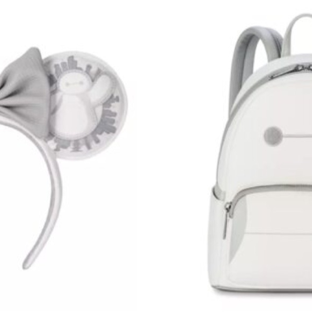 Loungefly BayMax SET: White and Light Gray mini Backpack with matching Headband